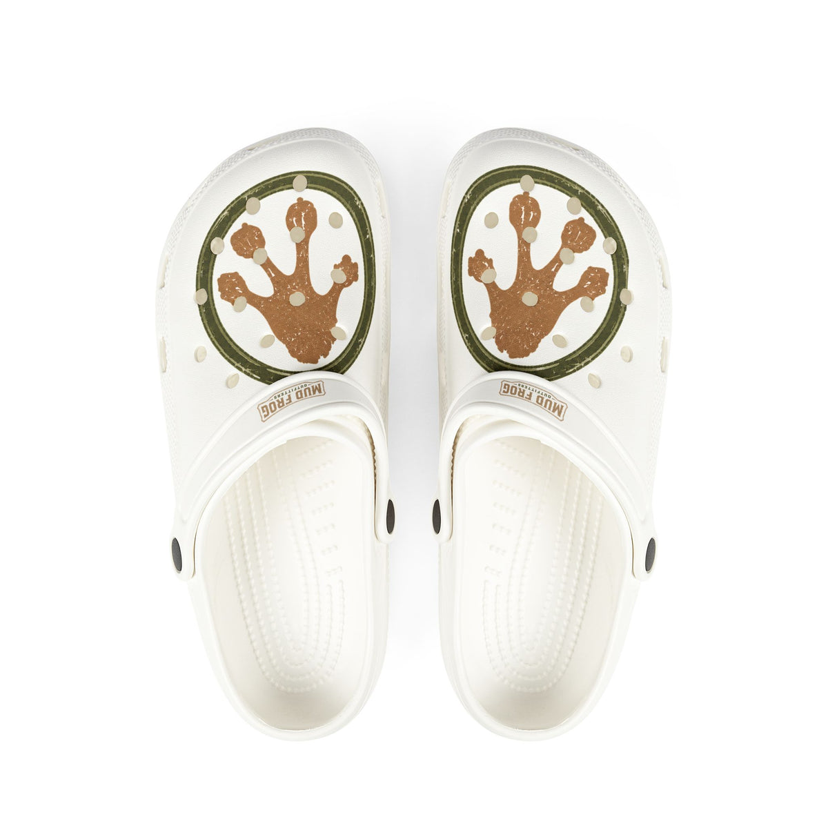 White EVA Clogs with Brown Paw Print Charm — Cute Animal Pet Lover Slip-On Shoes