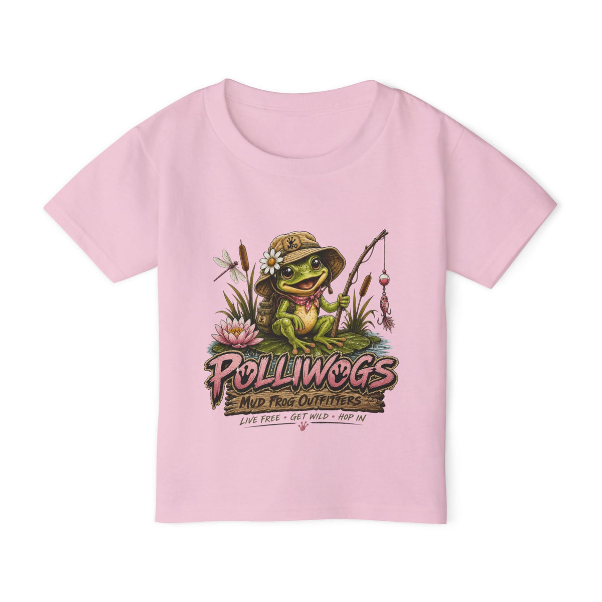 Little Girls T-Shirt — Polliwogs Mud Frog Outfitters Cute Fishing Frog Graphic