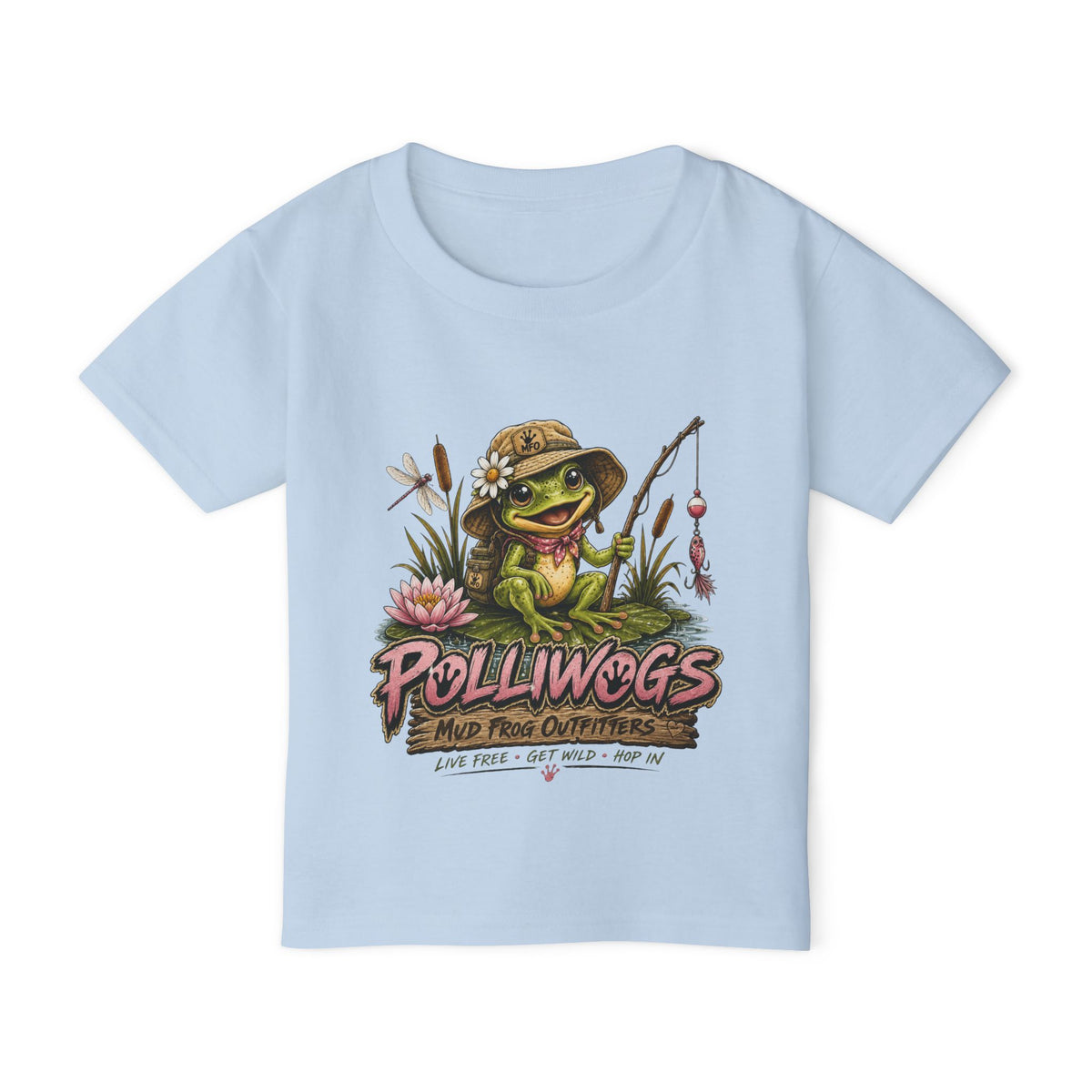 Little Girls T-Shirt — Polliwogs Mud Frog Outfitters Cute Fishing Frog Graphic