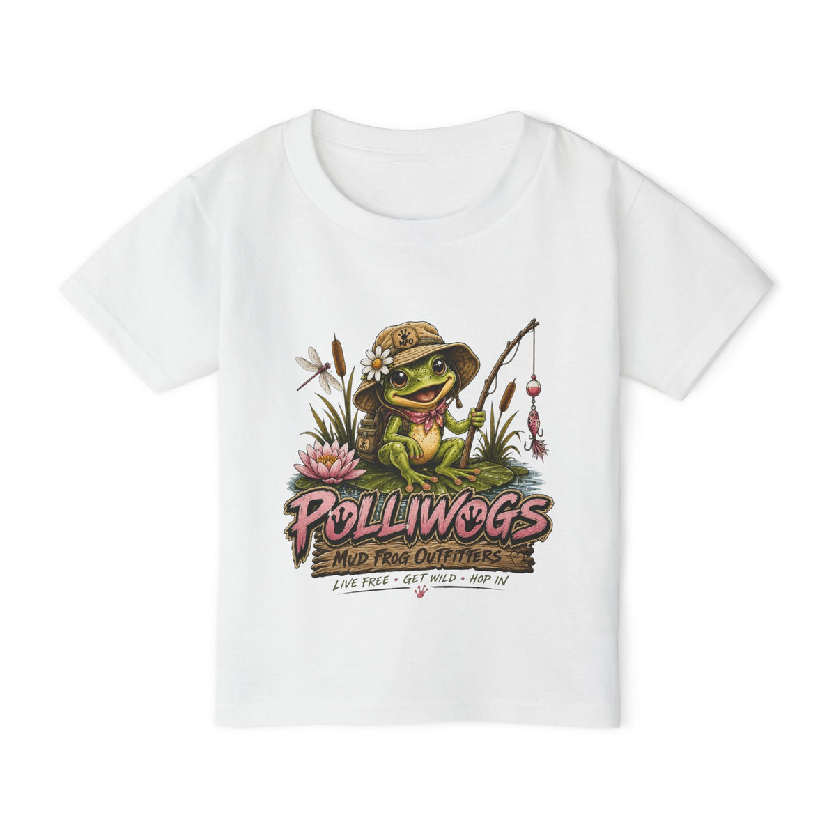 Little Girls T-Shirt — Polliwogs Mud Frog Outfitters Cute Fishing Frog Graphic