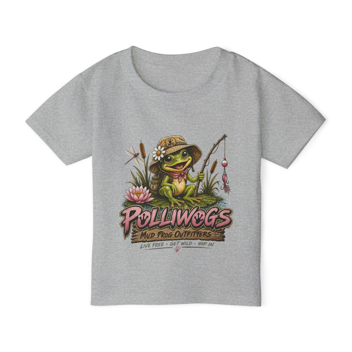 Little Girls T-Shirt — Polliwogs Mud Frog Outfitters Cute Fishing Frog Graphic