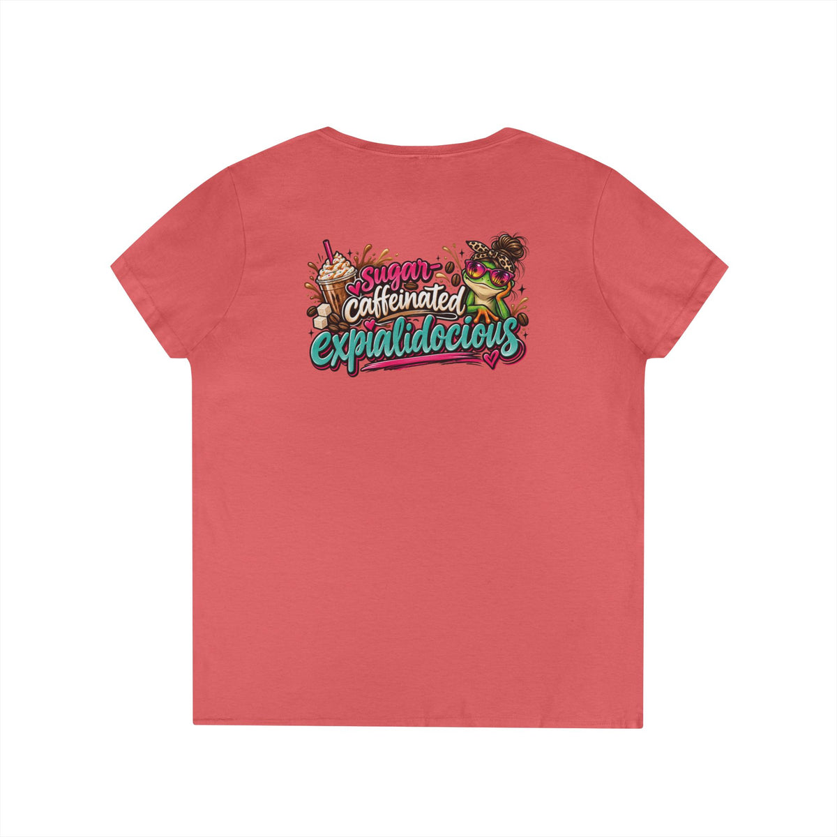 Sugar Caffeinated Expialidocious! MFO Ladies V-Neck T-Shirt