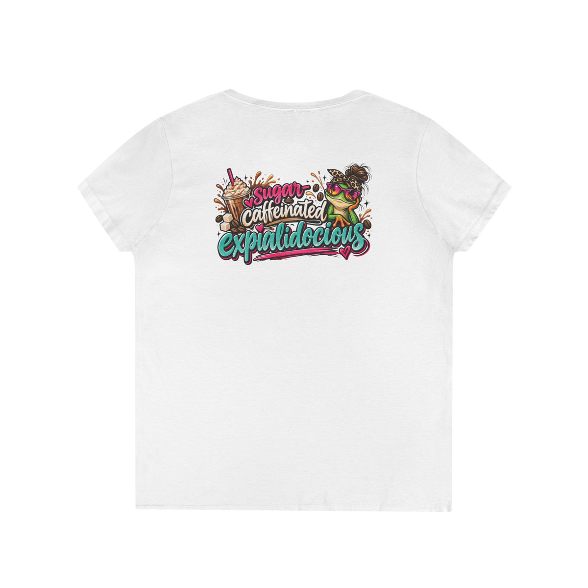 Sugar Caffeinated Expialidocious! MFO Ladies V-Neck T-Shirt