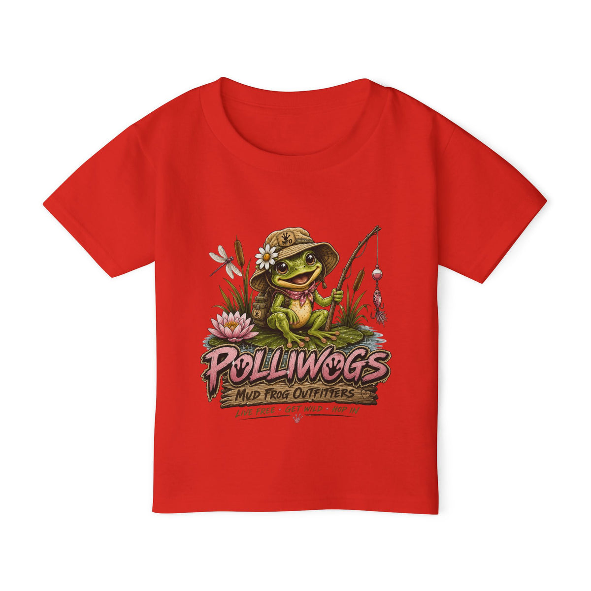 Little Girls T-Shirt — Polliwogs Mud Frog Outfitters Cute Fishing Frog Graphic