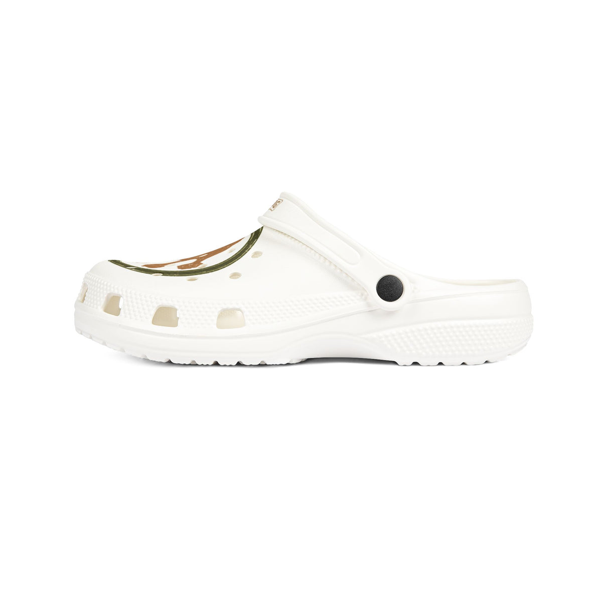 White EVA Clogs with Brown Paw Print Charm — Cute Animal Pet Lover Slip-On Shoes